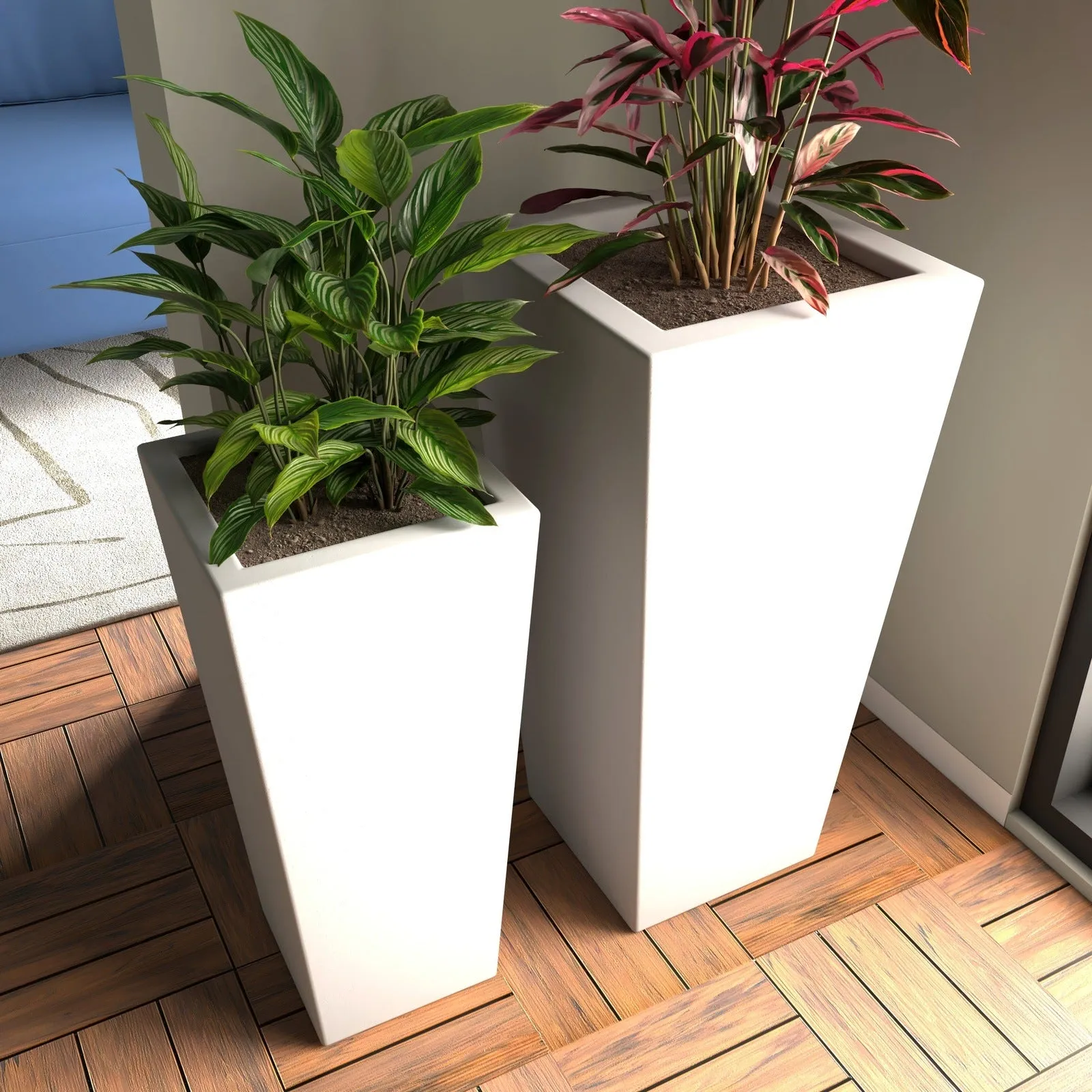 Orna 2-Piece Modern Fiberstone and MgO Square Clay Planter Set for Home and Garden