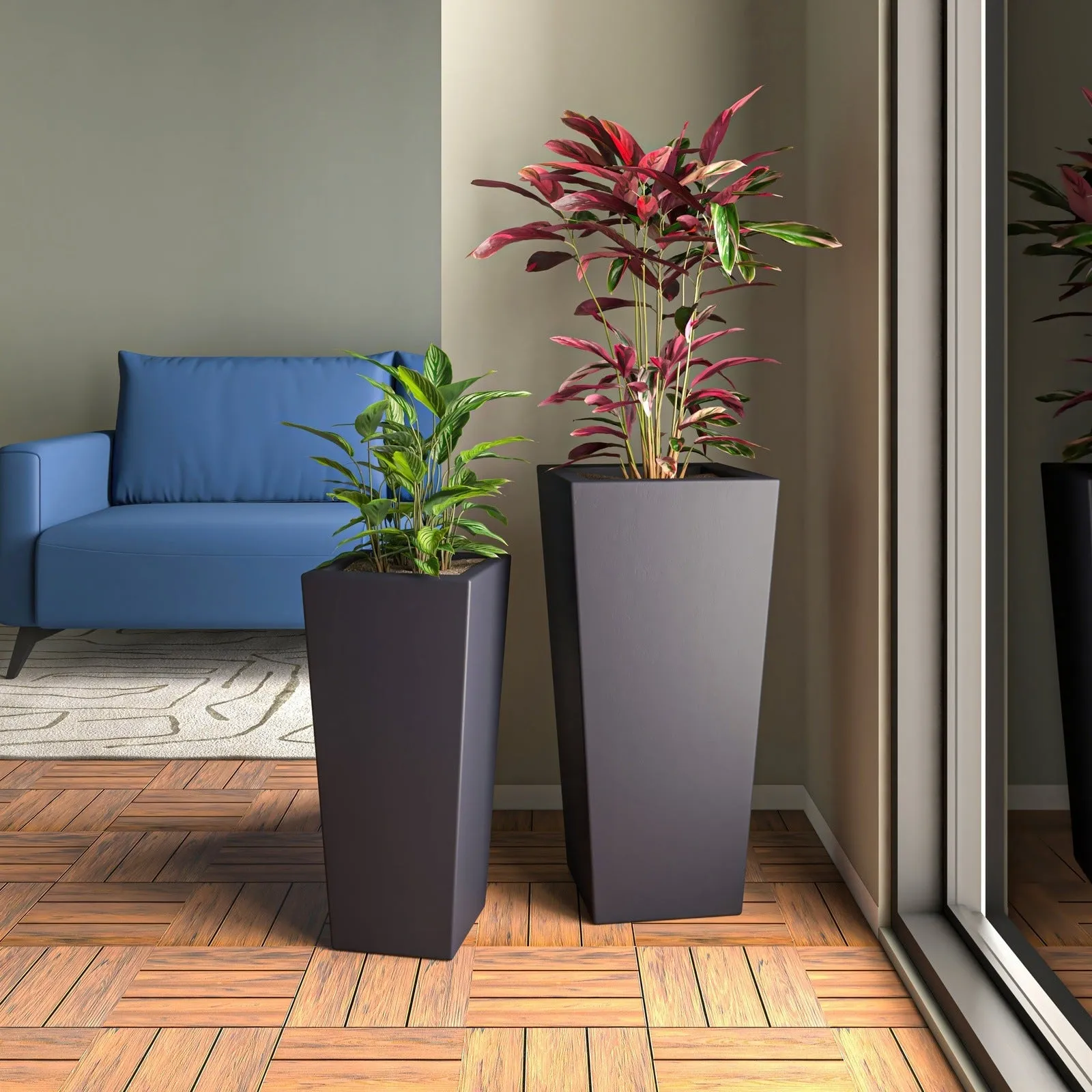 Orna 2-Piece Modern Fiberstone and MgO Square Clay Planter Set for Home and Garden