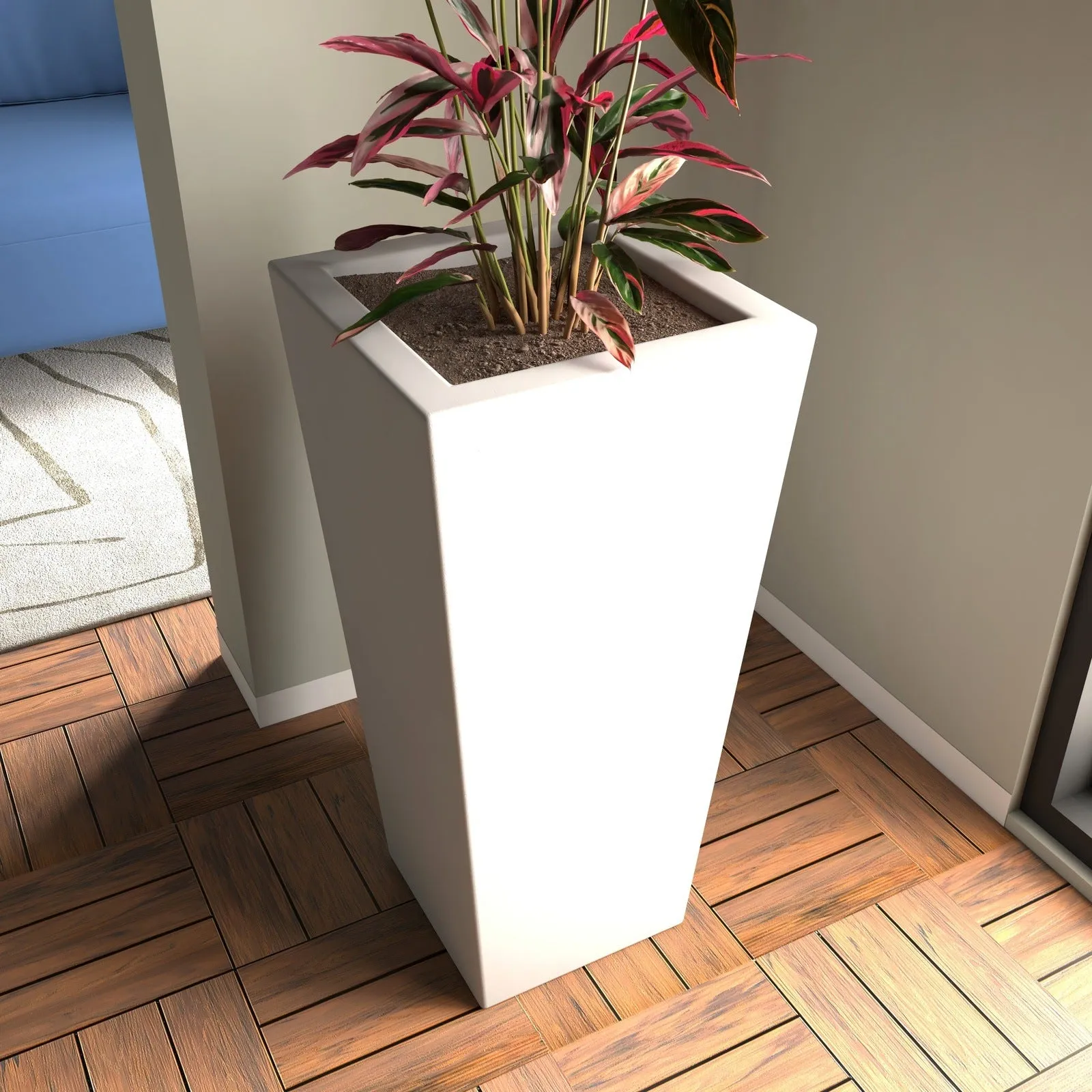 Orna 2-Piece Modern Fiberstone and MgO Square Clay Planter Set for Home and Garden