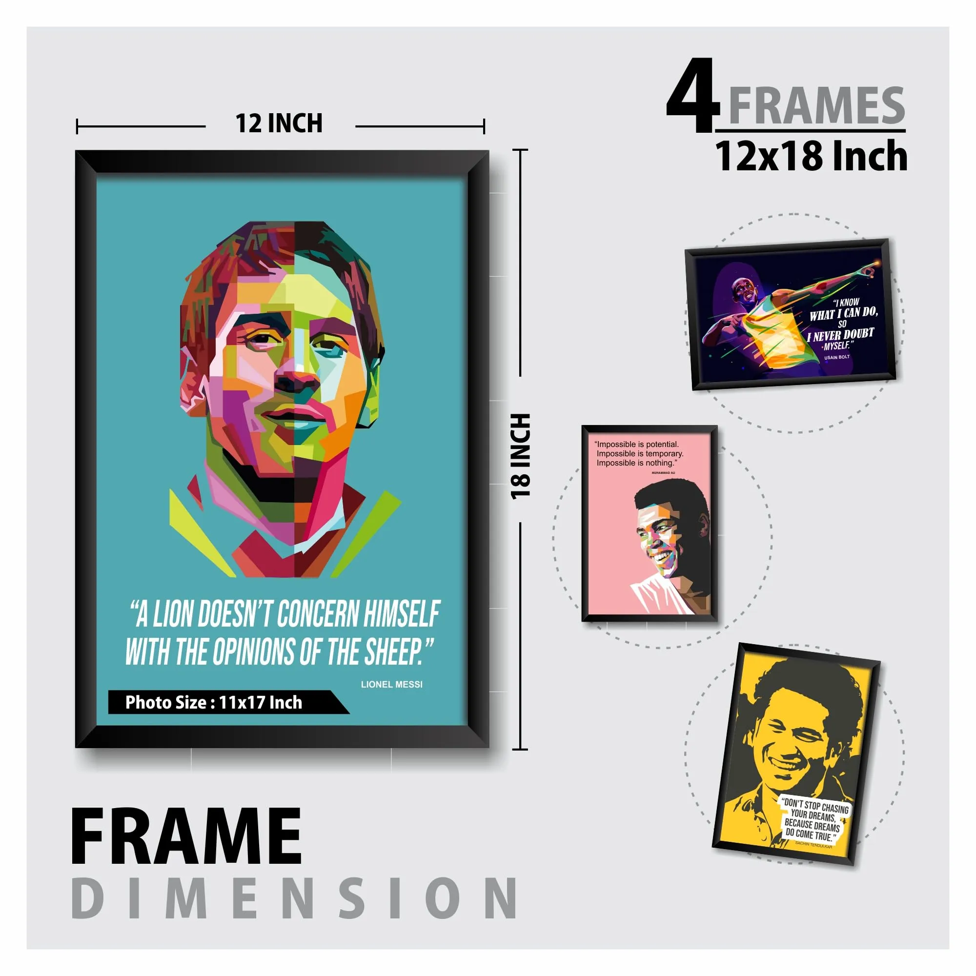 PAPER PLANE DESIGN Framed Posters Quotes 2 Sizes, Set of 8 (BLACK, SPORTS)