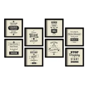 PAPER PLANE DESIGN Motivational Quotes Wall Framed Poster, Office Wall Decor, Inpirational Wall Frames with Quotes.Set of 8 (10 x 10 Inch) (MDF POSTERS)