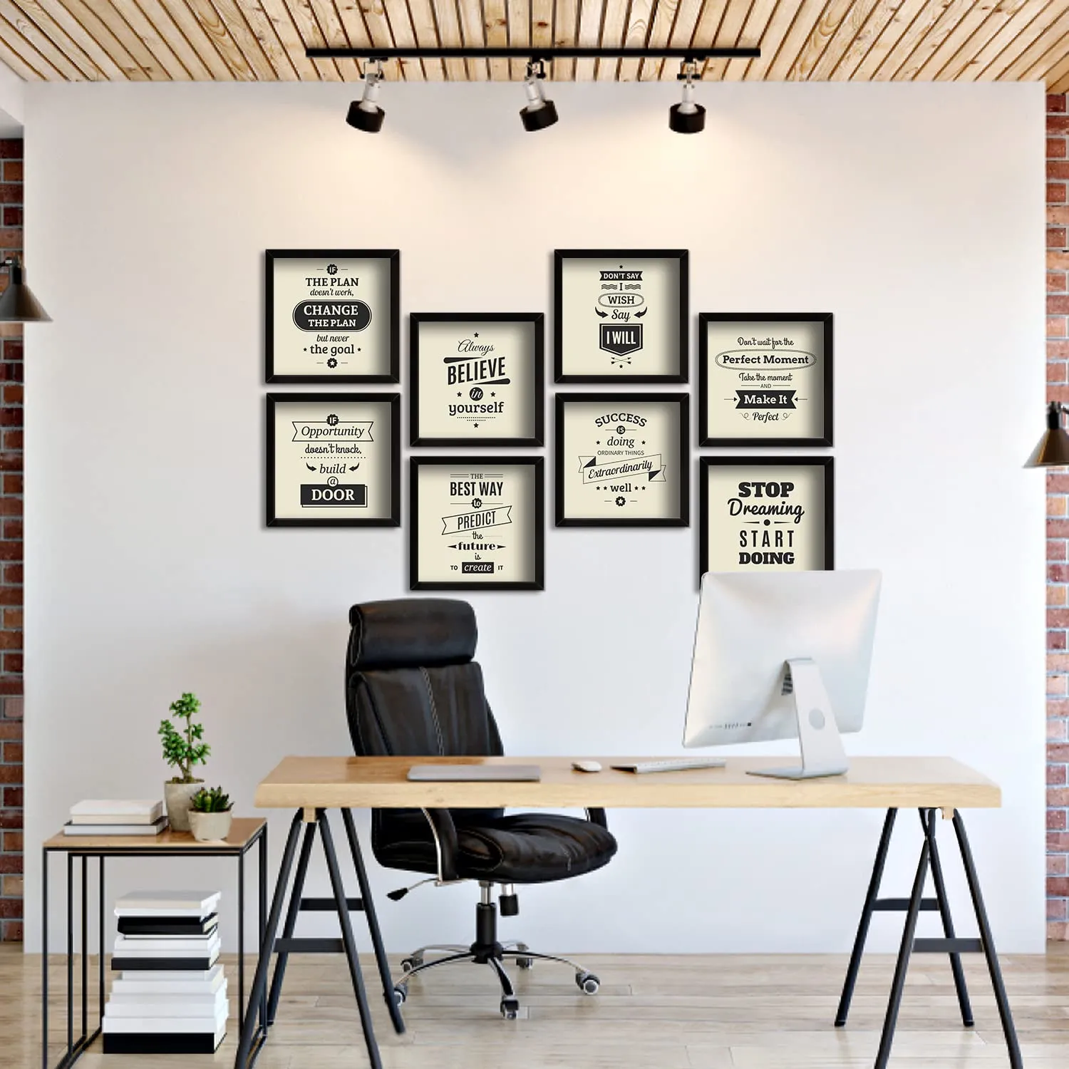 PAPER PLANE DESIGN Motivational Quotes Wall Framed Poster, Office Wall Decor, Inpirational Wall Frames with Quotes.Set of 8 (10 x 10 Inch) (MDF POSTERS)