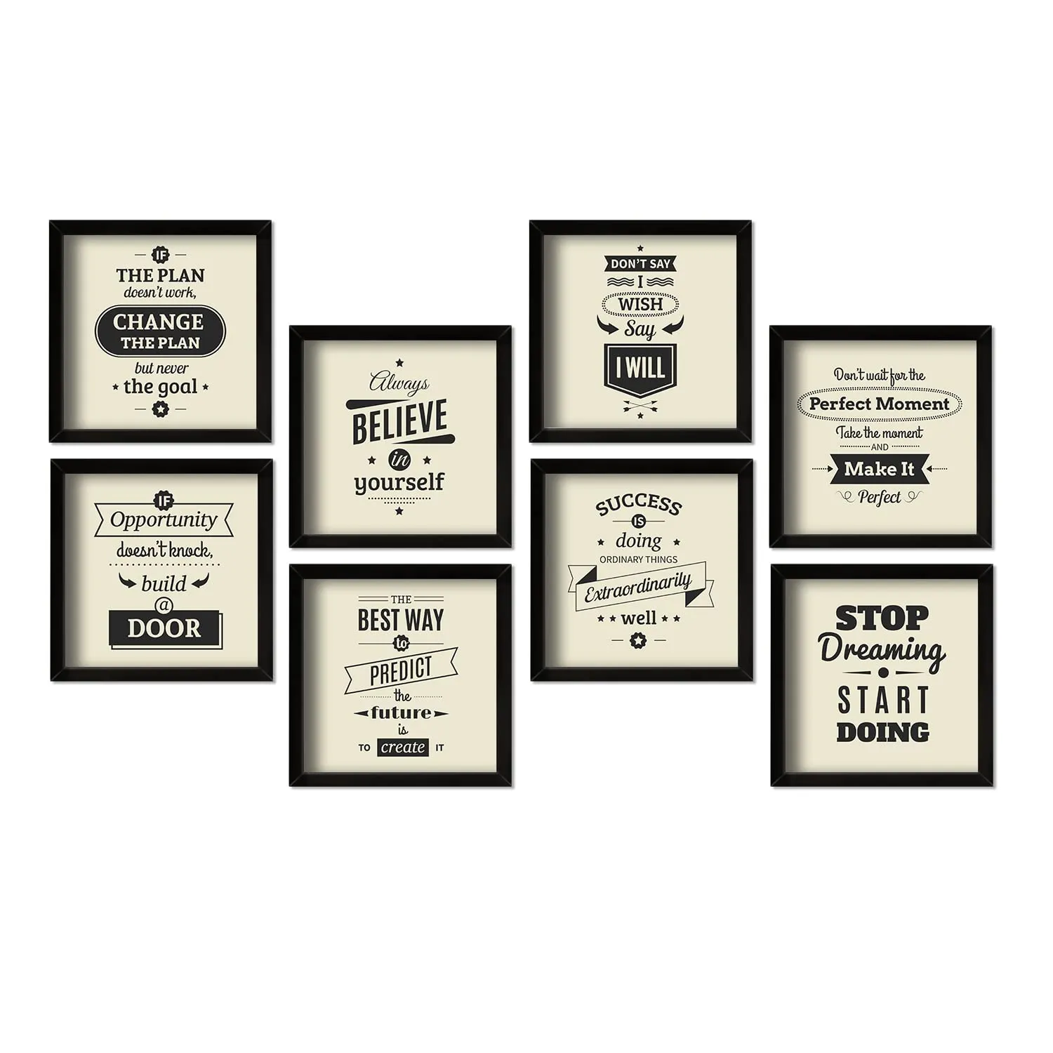 PAPER PLANE DESIGN Motivational Quotes Wall Framed Poster, Office Wall Decor, Inpirational Wall Frames with Quotes.Set of 8 (10 x 10 Inch) (MDF POSTERS)