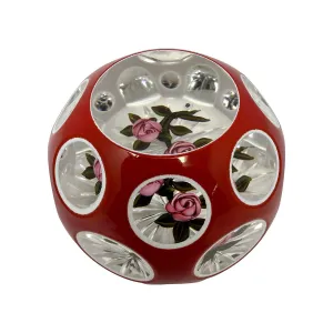 Paper Weight with Two Roses Encased in Red/White Double Overlay