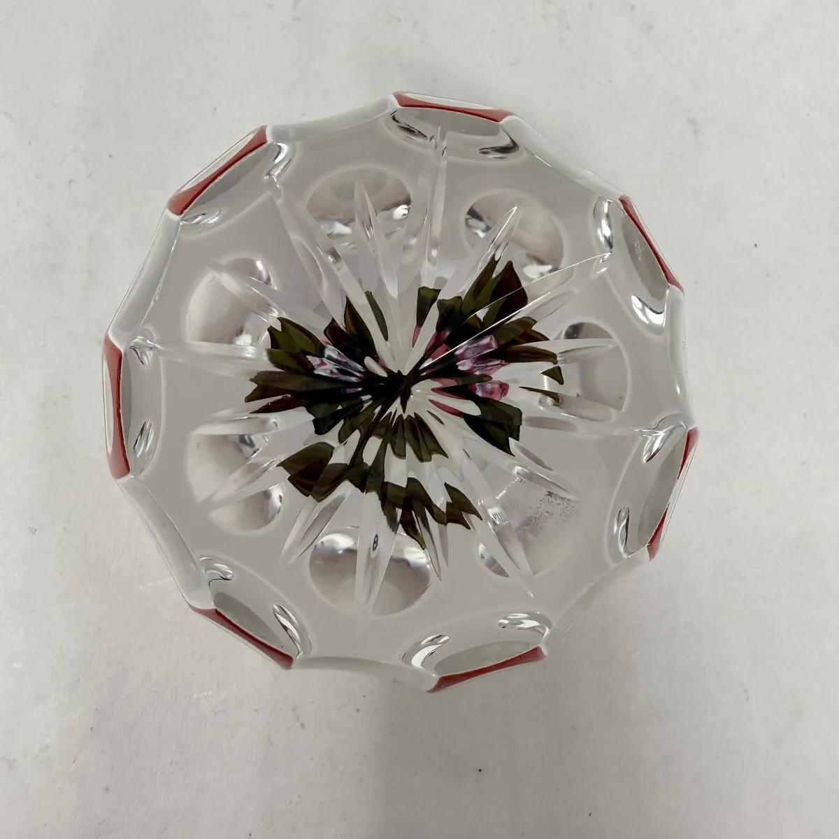 Paper Weight with Two Roses Encased in Red/White Double Overlay