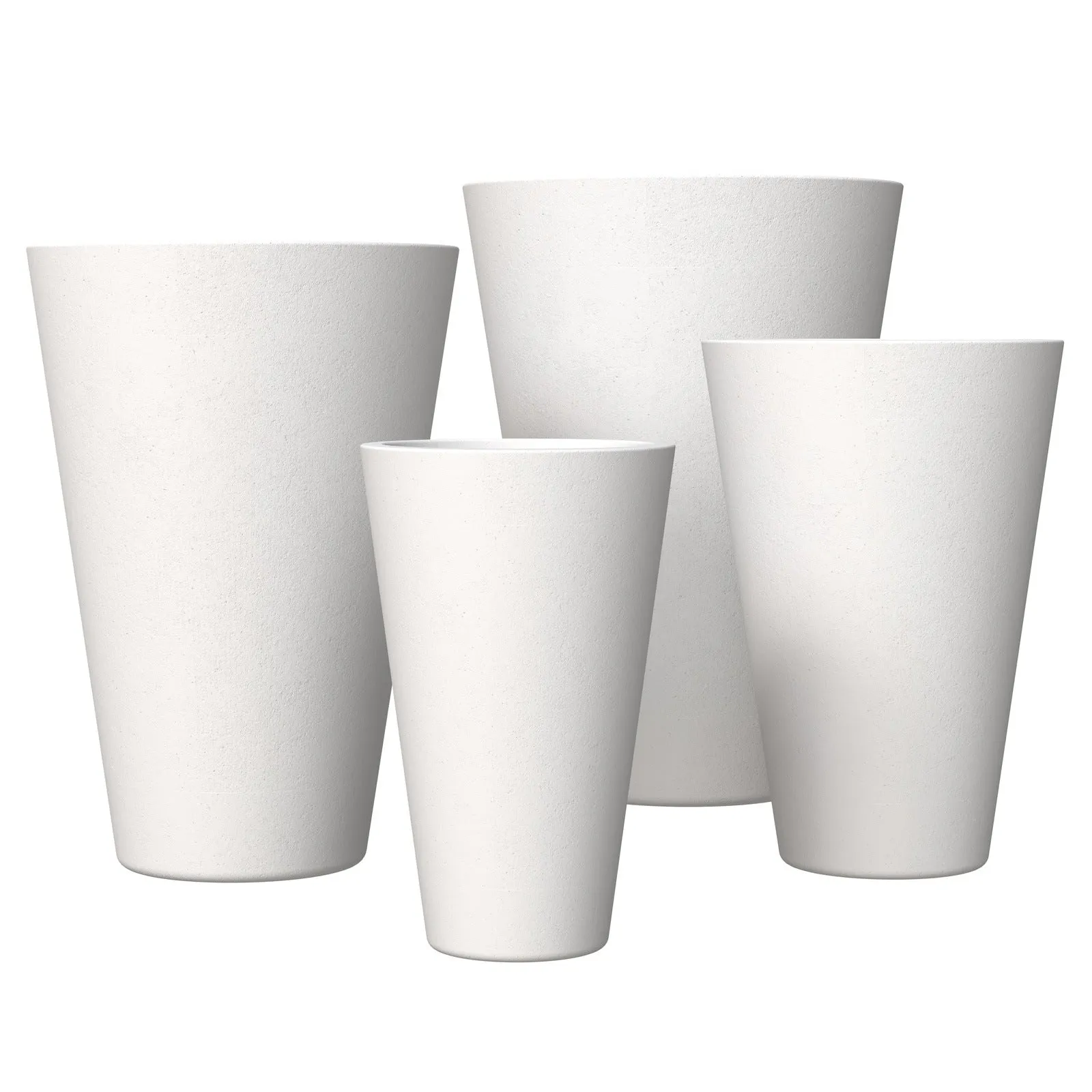 Pebble 4-Piece Modern Fiberstone and MGO Clay Tapered Round Planter Set for Indoor and Outdoor