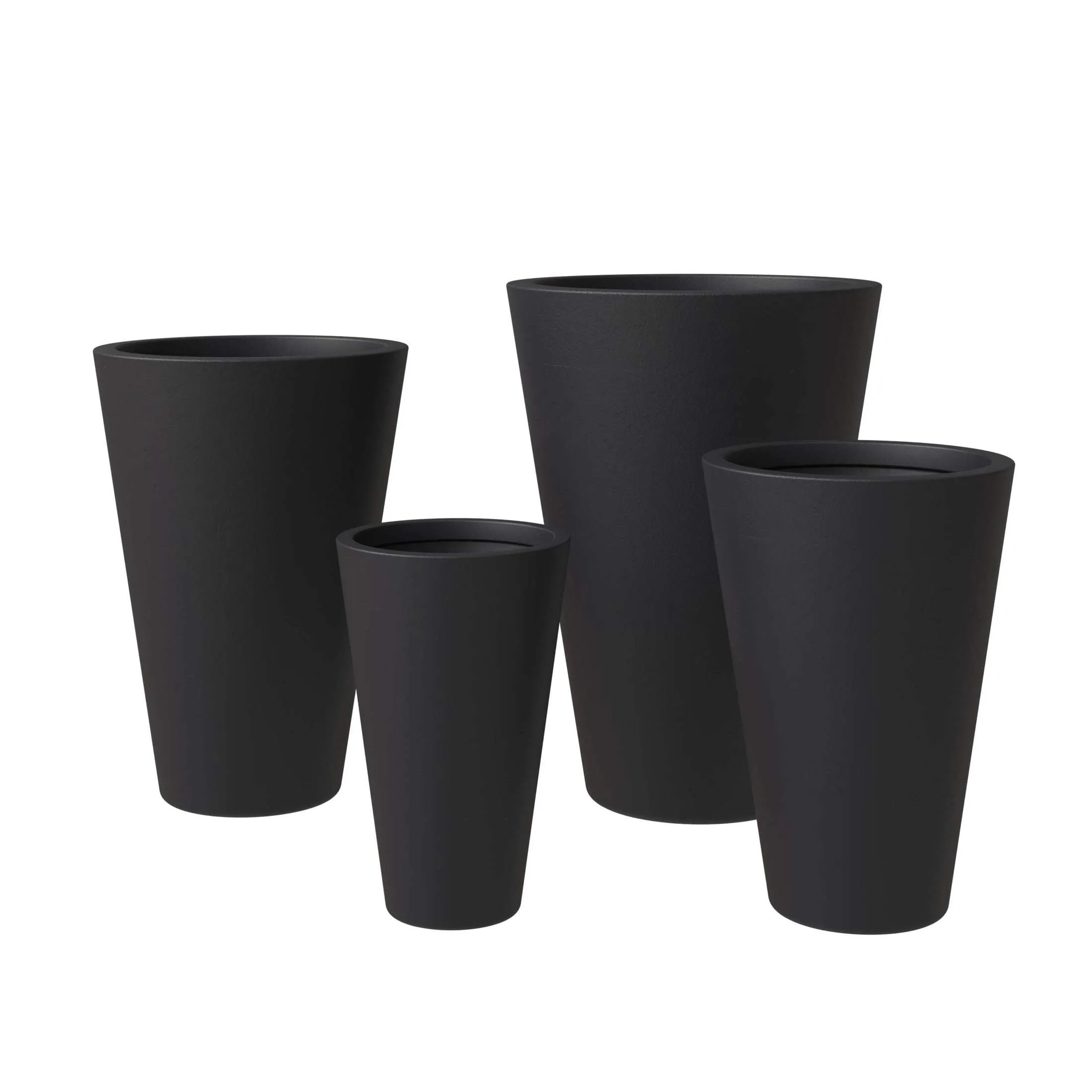 Pebble 4-Piece Modern Fiberstone and MGO Clay Tapered Round Planter Set for Indoor and Outdoor