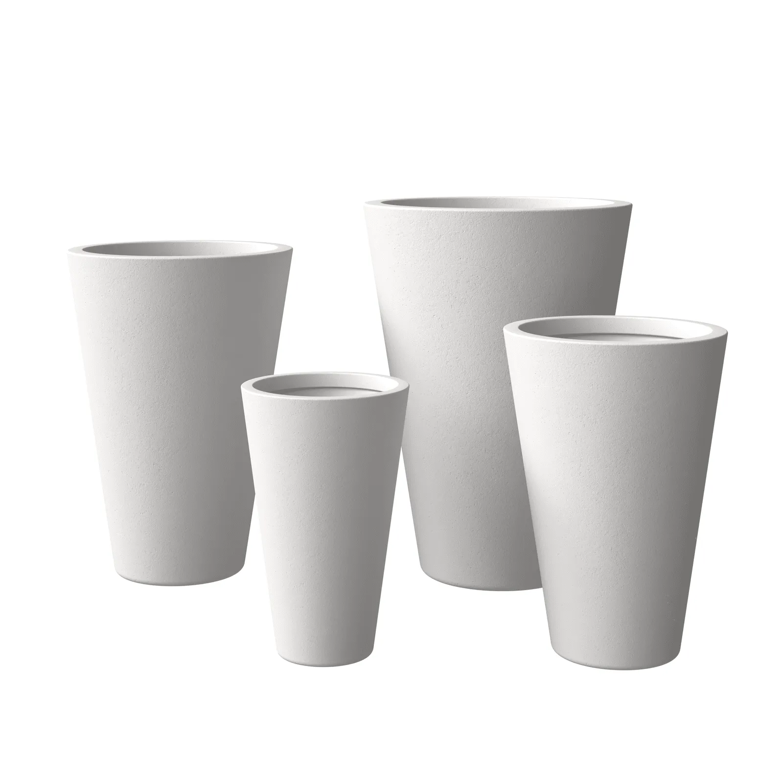 Pebble 4-Piece Modern Fiberstone and MGO Clay Tapered Round Planter Set for Indoor and Outdoor