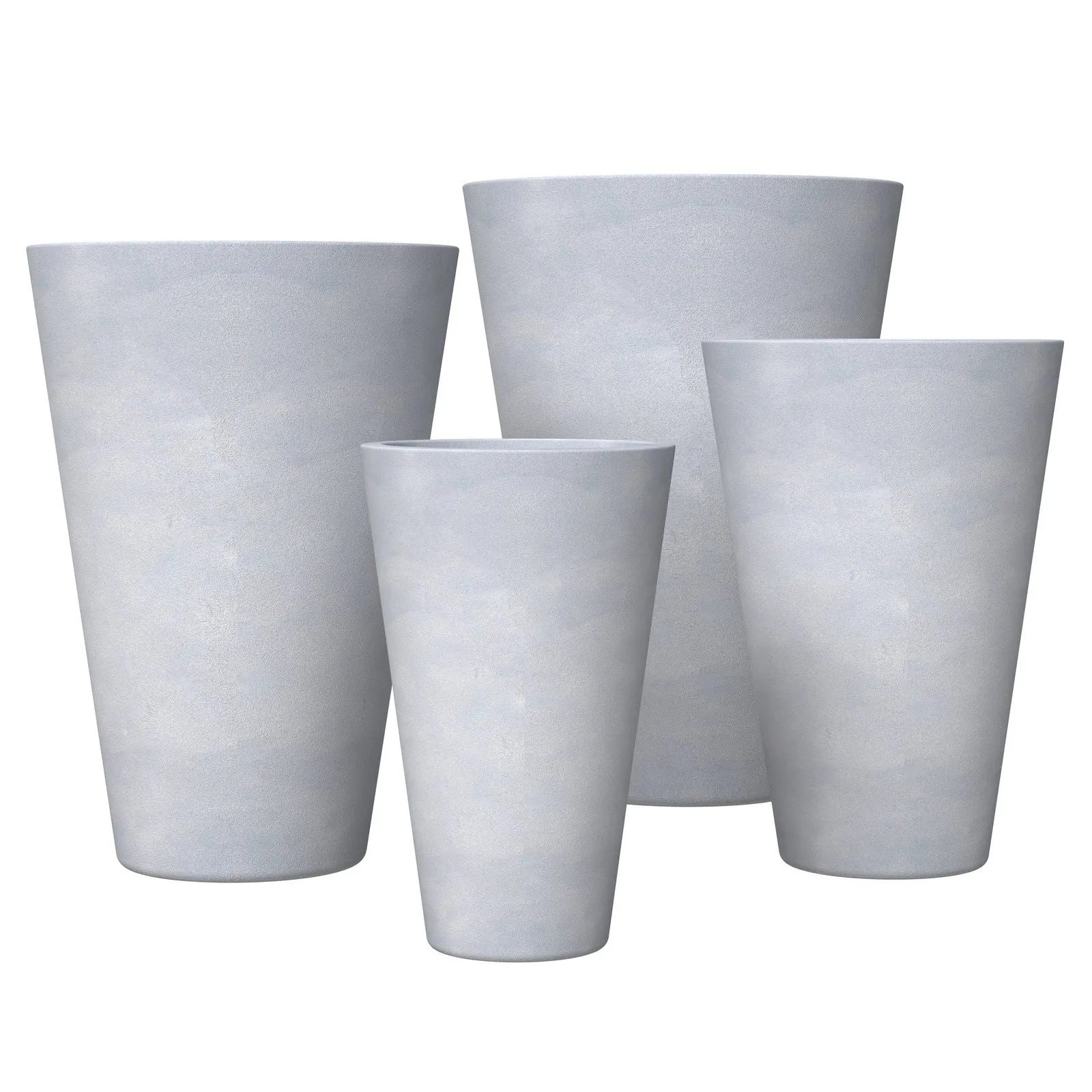 Pebble 4-Piece Modern Fiberstone and MGO Clay Tapered Round Planter Set for Indoor and Outdoor