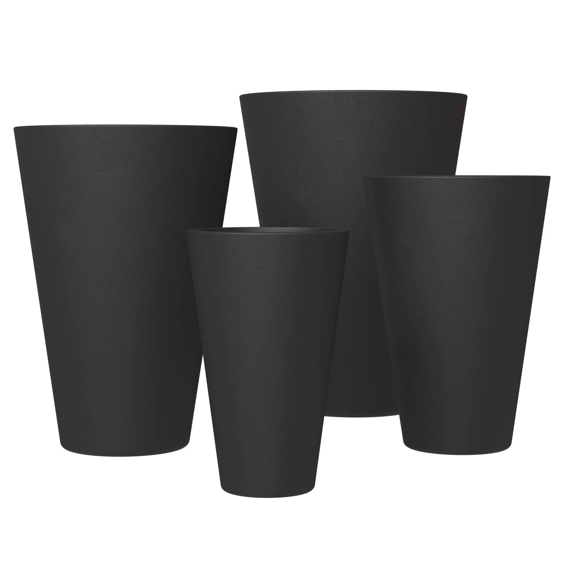 Pebble 4-Piece Modern Fiberstone and MGO Clay Tapered Round Planter Set for Indoor and Outdoor