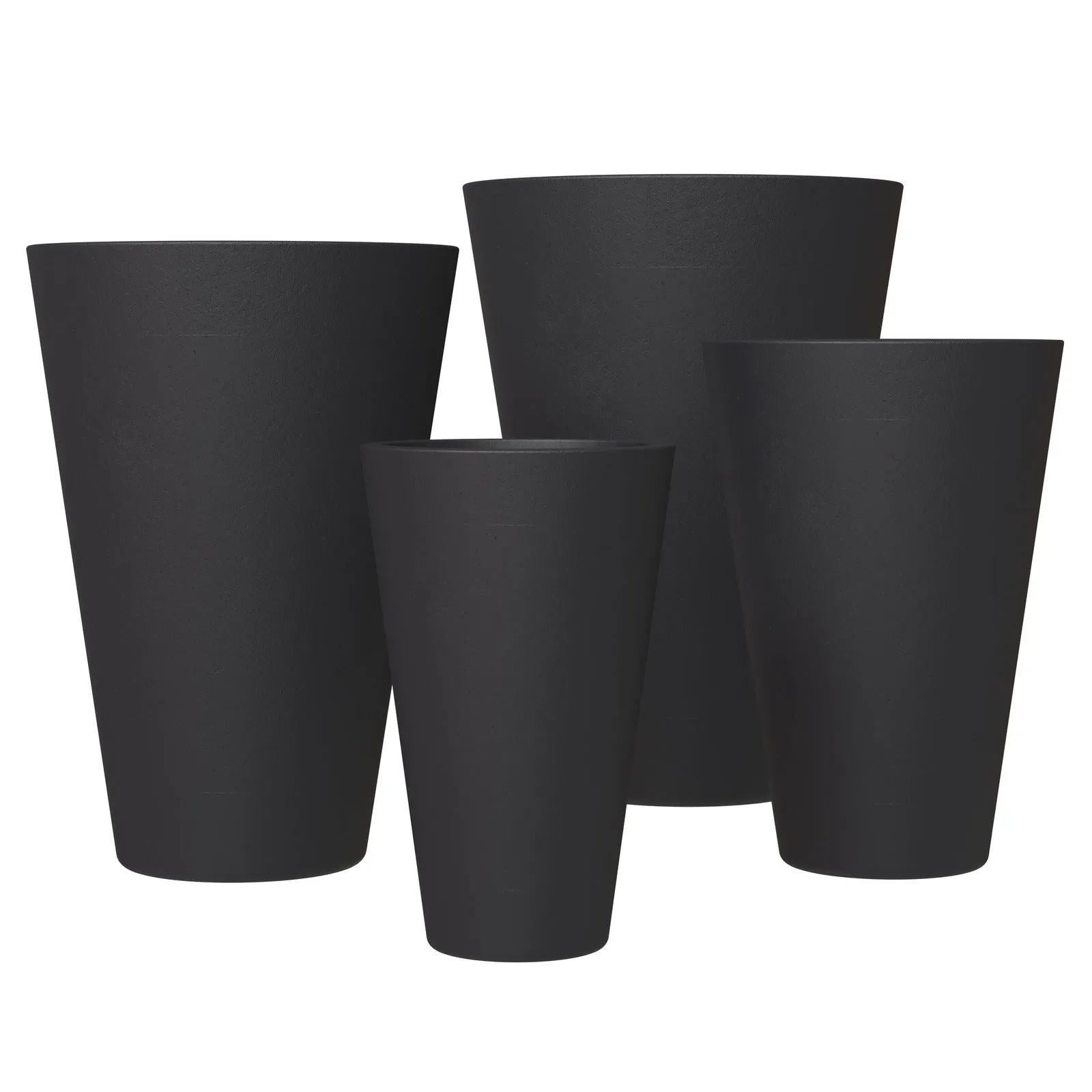 Pebble 4-Piece Modern Fiberstone and MGO Clay Tapered Round Planter Set for Indoor and Outdoor