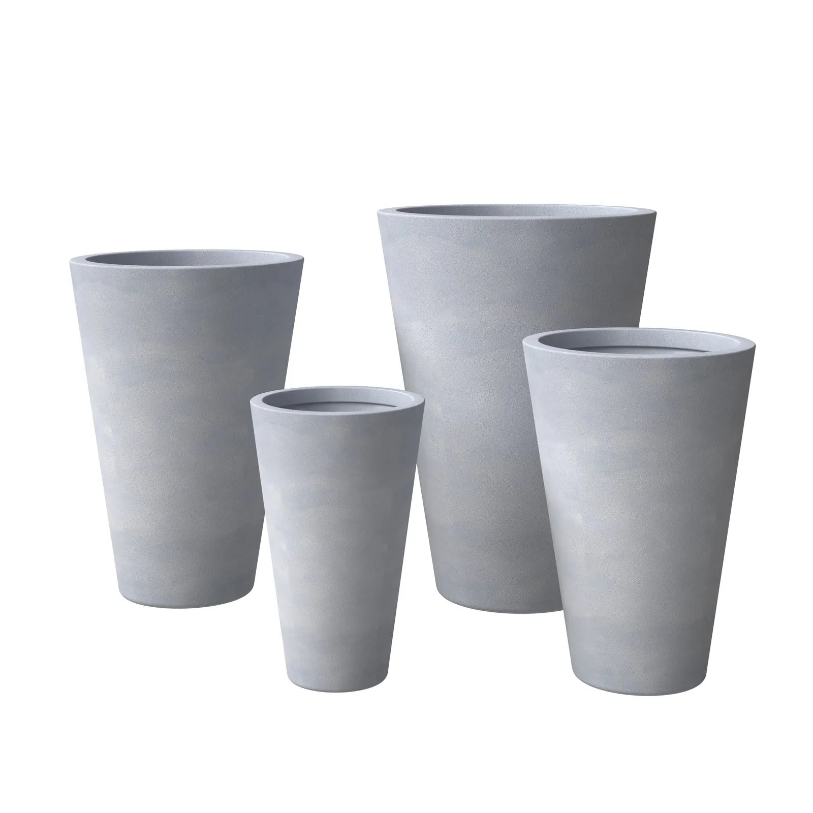 Pebble 4-Piece Modern Fiberstone and MGO Clay Tapered Round Planter Set for Indoor and Outdoor