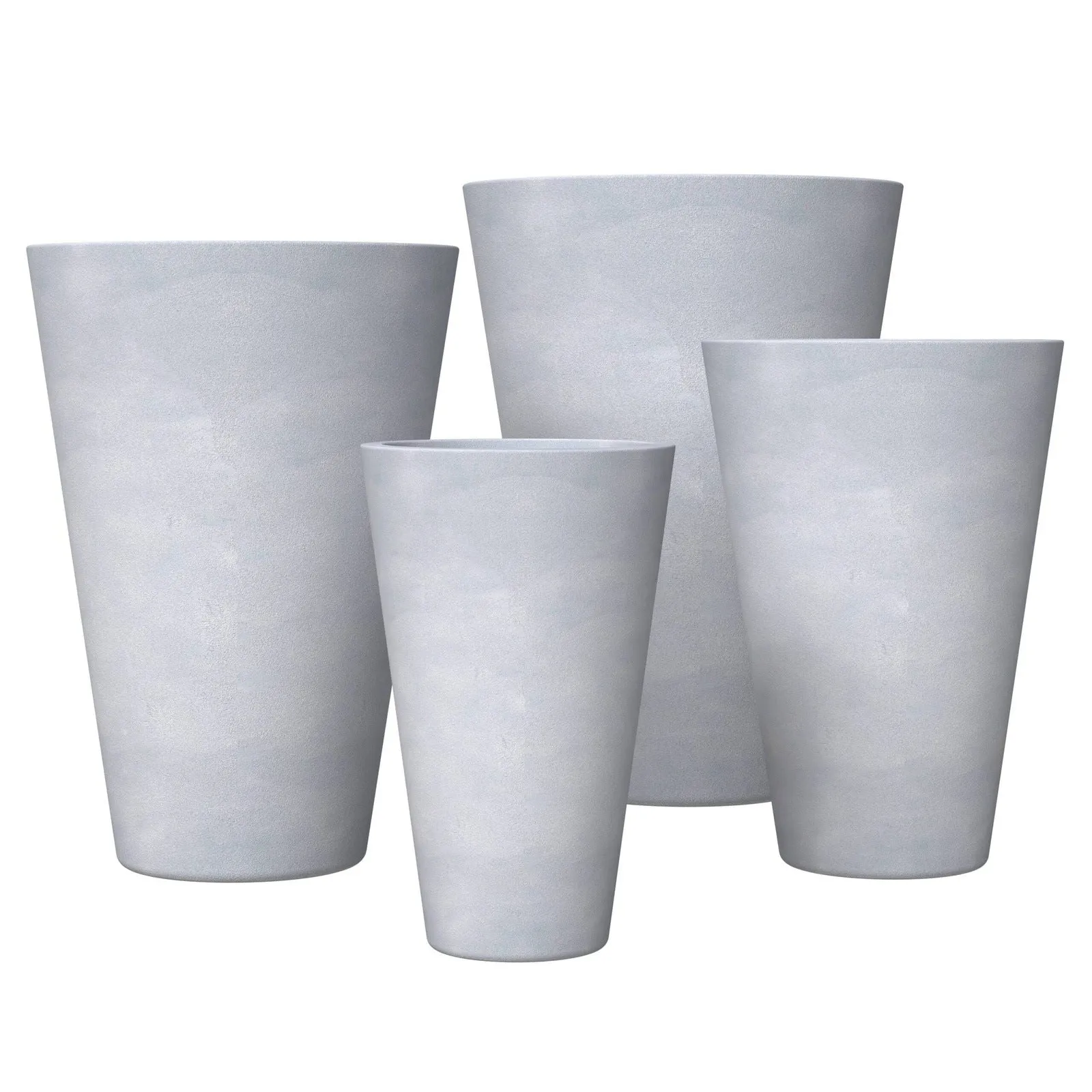Pebble 4-Piece Modern Fiberstone and MGO Clay Tapered Round Planter Set for Indoor and Outdoor