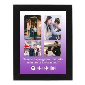Pic 'n' Pair Personalized Wall Spotify Photo Frame With Customizable Spotify Song & Photo of Your Choice for Wedding, Birthday, and Couple Gifts Black Frame, 6×8 Inches (Pinkish Purple)