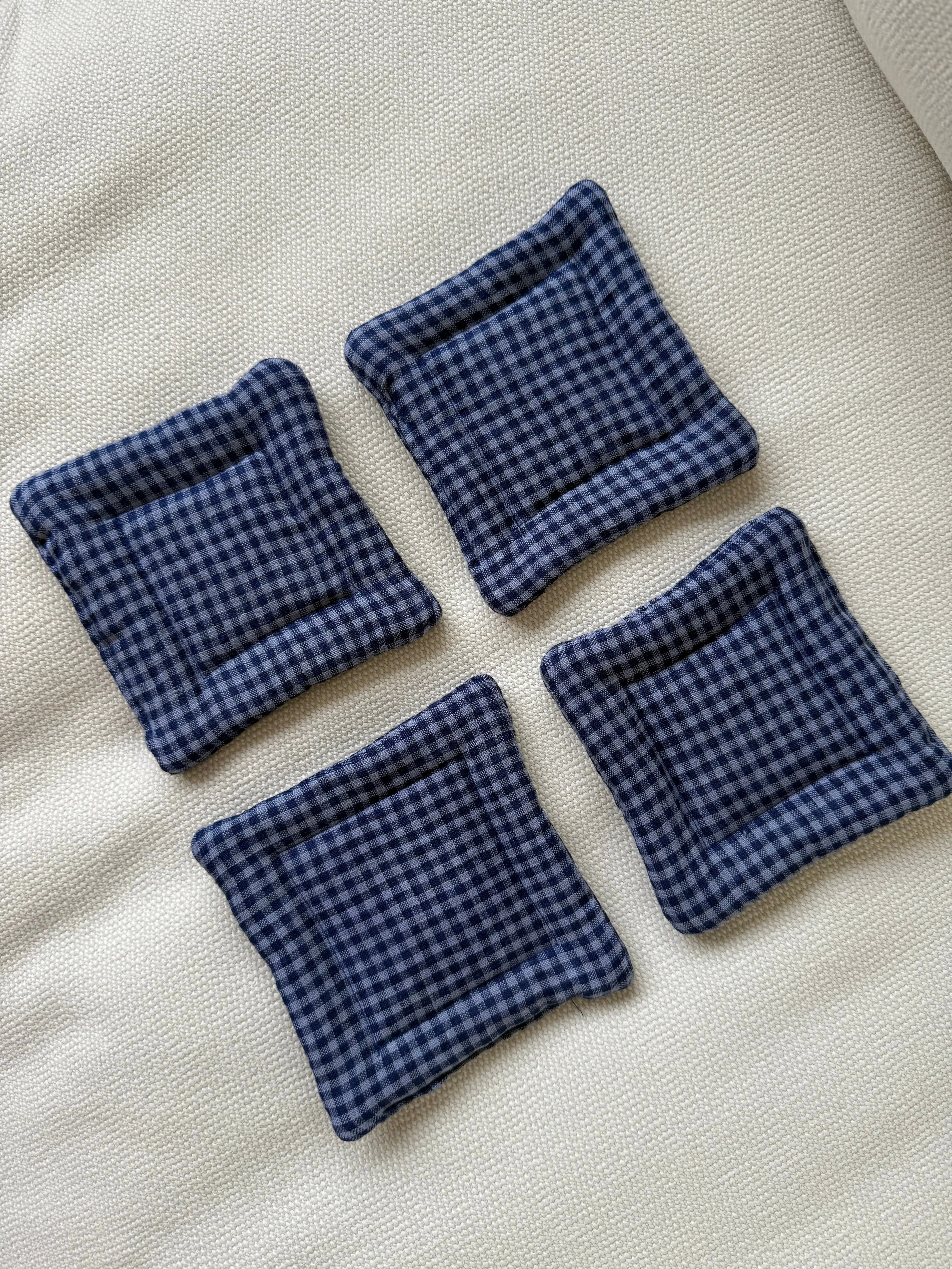 Pillow Coasters in Blue Gingham (Sold Individually)