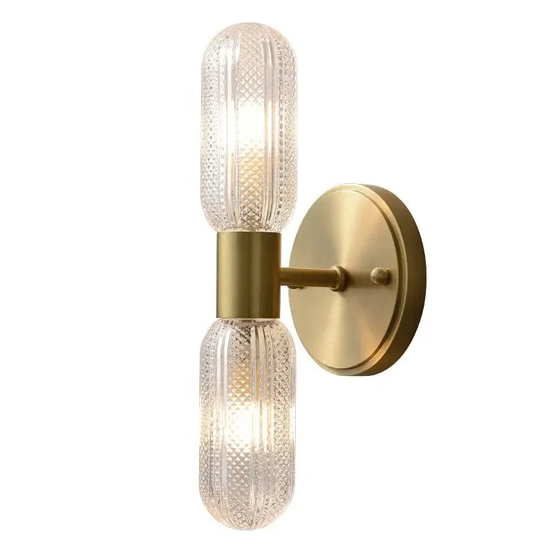 Postmodern brass wall lights creative Bedroom Bedside living room wall lamps indoor Staircase Aisle All Copper glass Wall Lamps