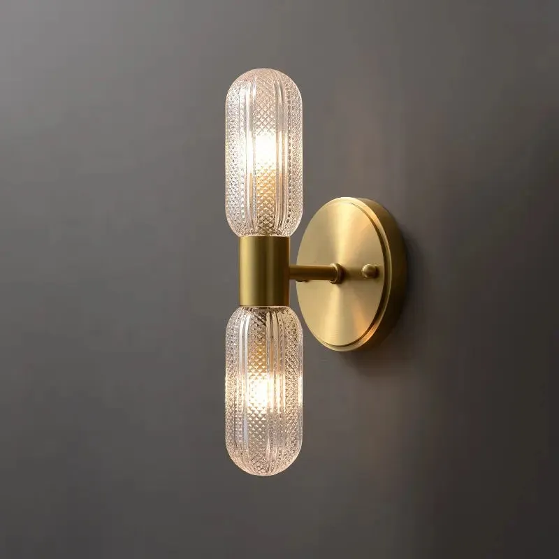 Postmodern brass wall lights creative Bedroom Bedside living room wall lamps indoor Staircase Aisle All Copper glass Wall Lamps