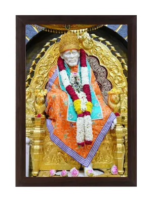 Printality Wall Photo Frame Sai Baba ji Printed Wall Hanging Big Size 12 x 18 inches Photo Frames for wall dacoration