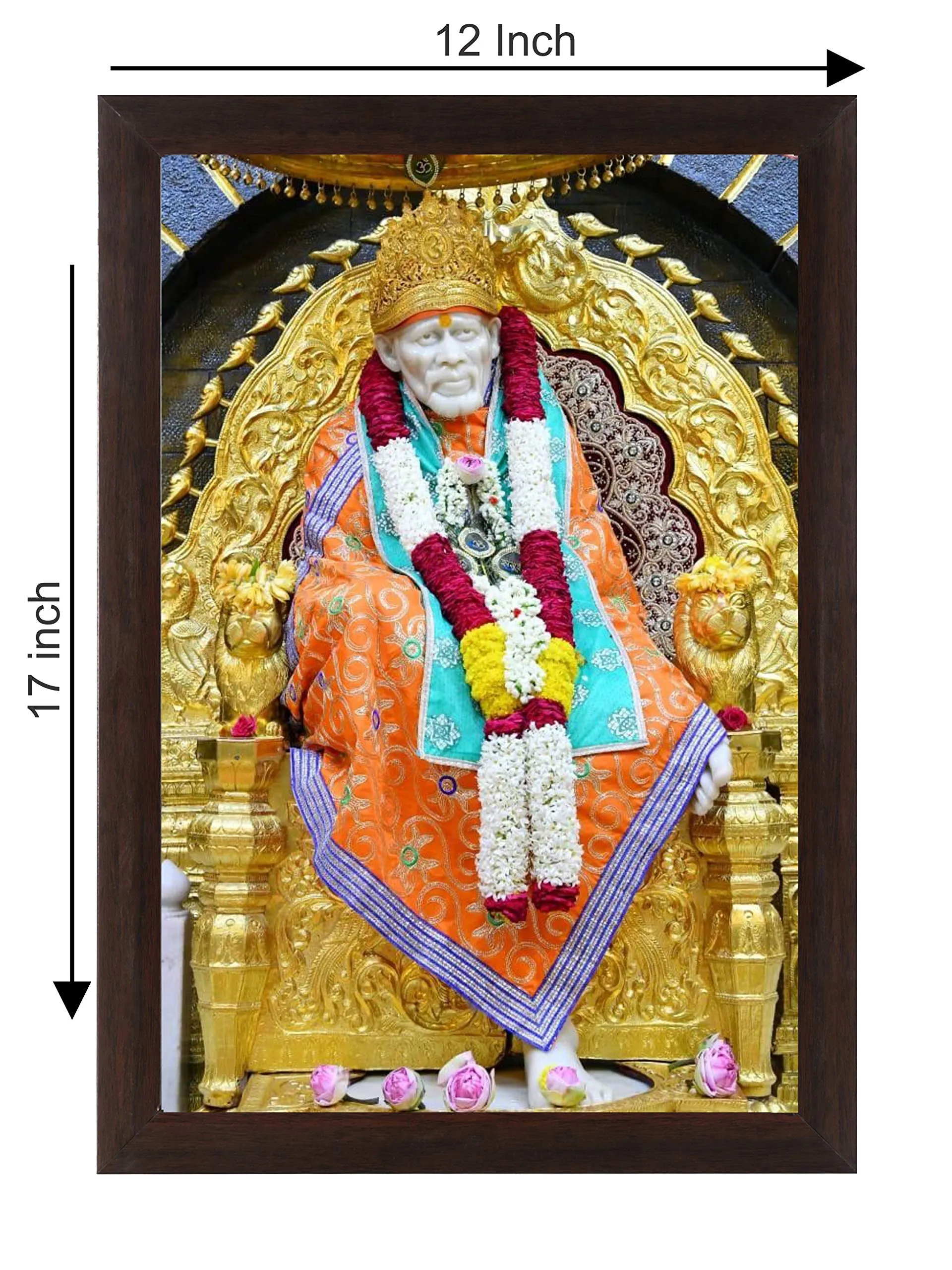 Printality Wall Photo Frame Sai Baba ji Printed Wall Hanging Big Size 12 x 18 inches Photo Frames for wall dacoration