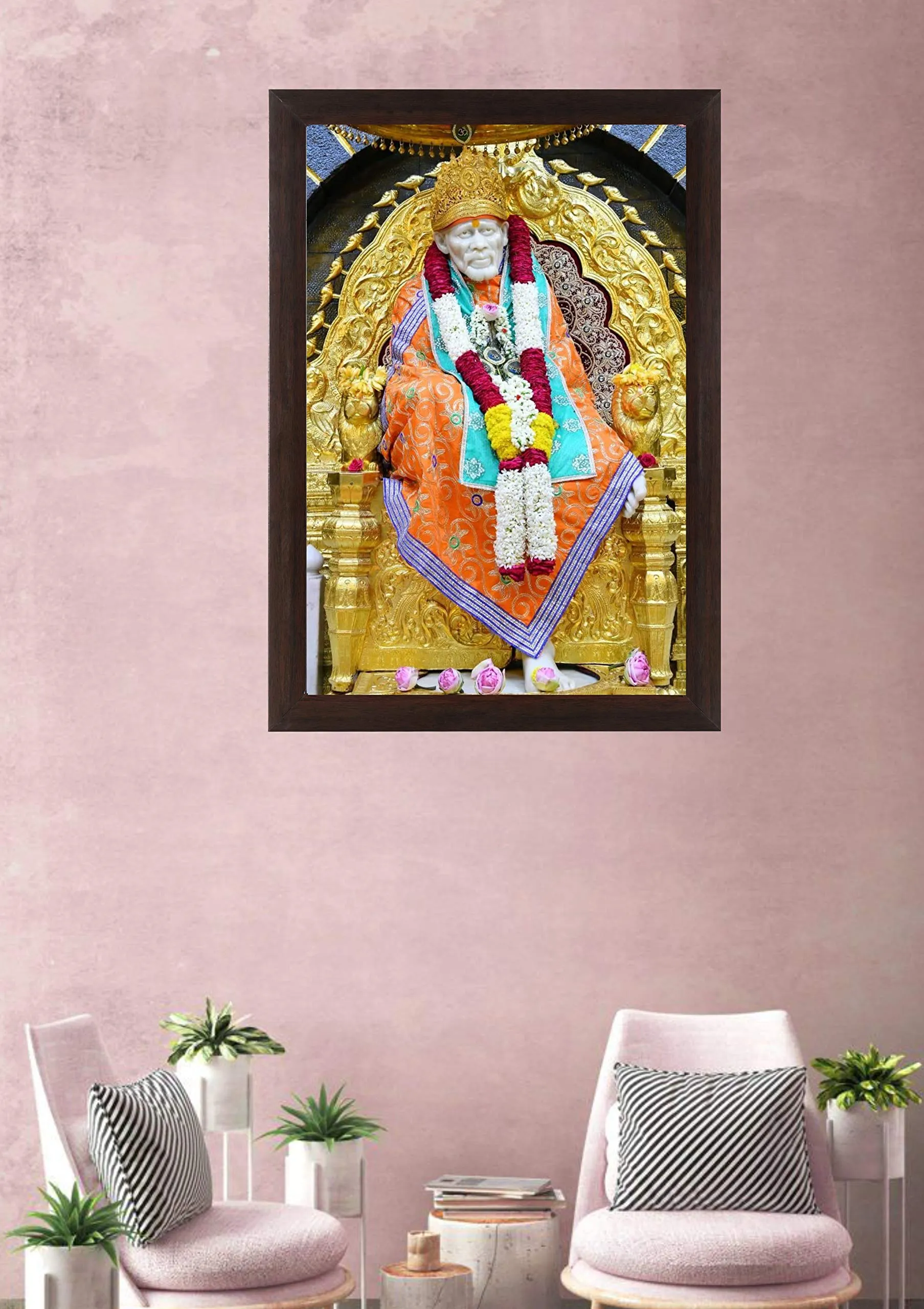 Printality Wall Photo Frame Sai Baba ji Printed Wall Hanging Big Size 12 x 18 inches Photo Frames for wall dacoration