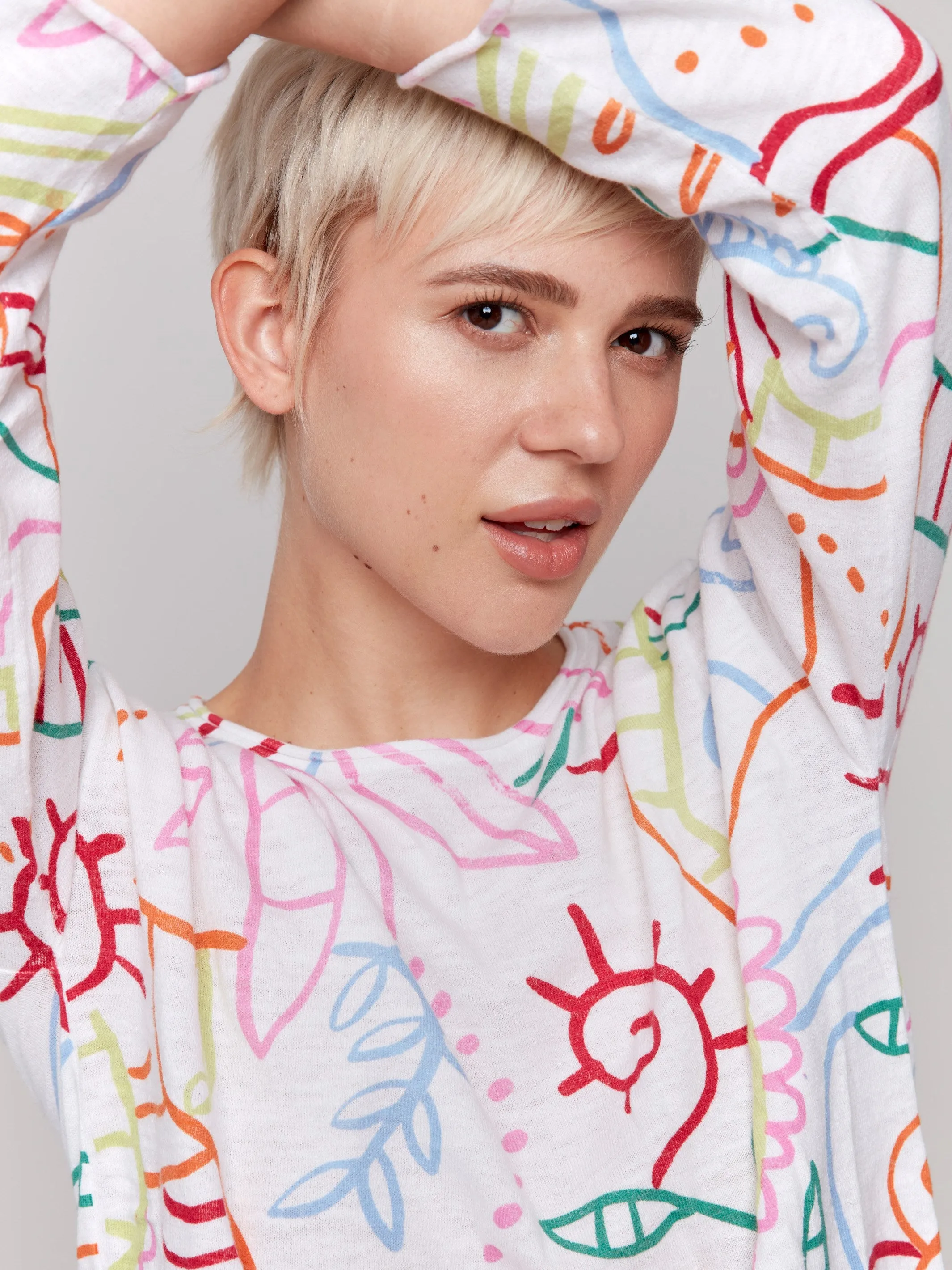 Printed Cotton Crew Neck Sweater - Multicolor