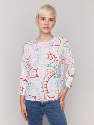 Printed Cotton Crew Neck Sweater - Multicolor