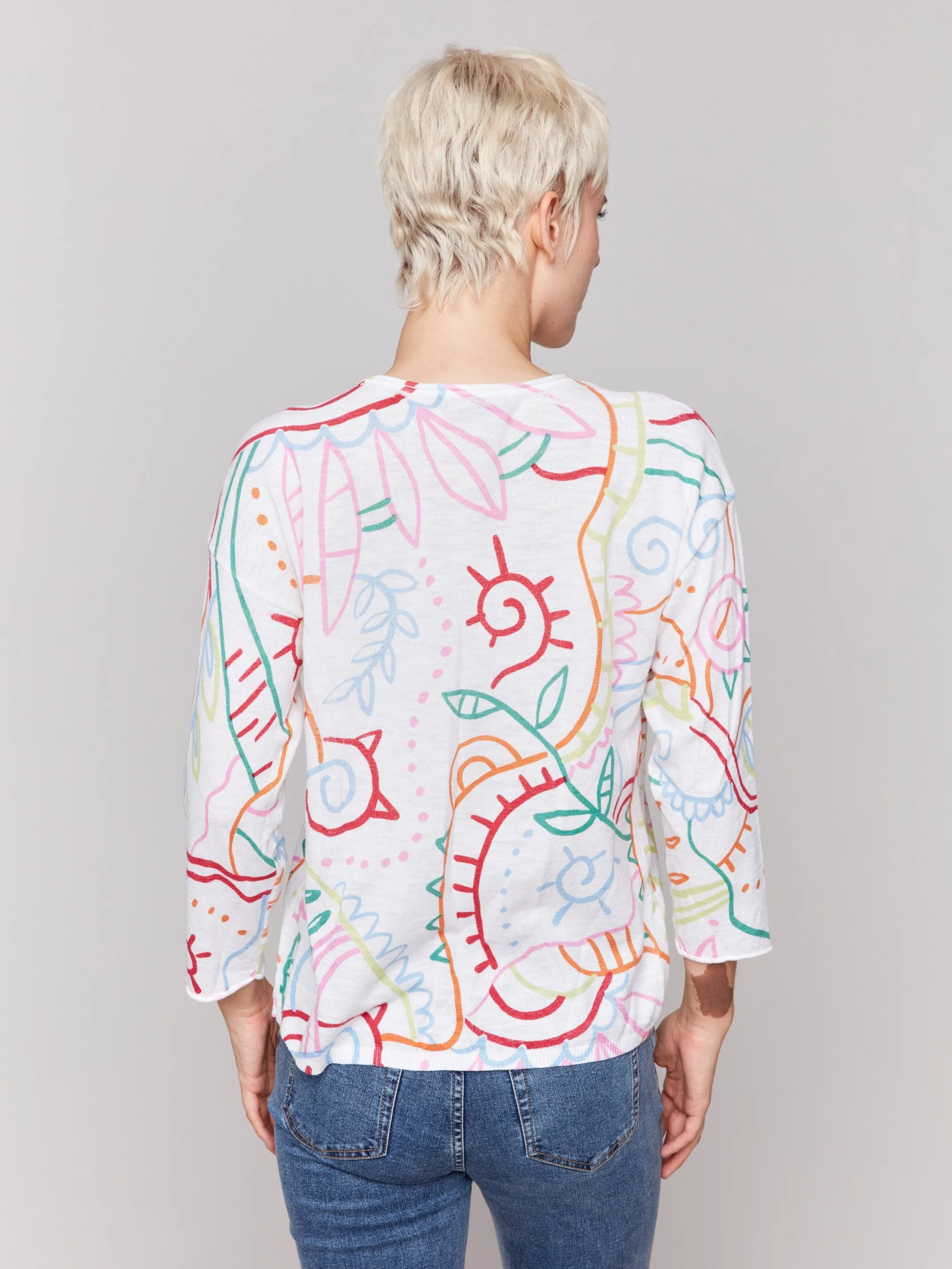 Printed Cotton Crew Neck Sweater - Multicolor
