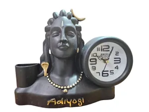 Raptend Adiyogi Shiva Statue with Clock and Pen Stand