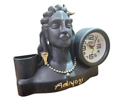 Raptend Adiyogi Shiva Statue with Clock and Pen Stand