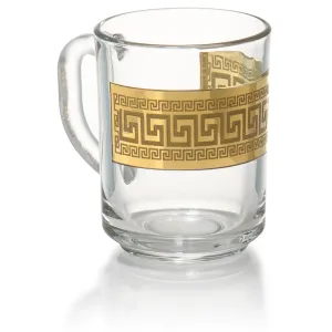 Red Co. Set of 6 Decorated Clear Glass 8 Fl Oz Tea and Coffee Mugs with Golden Greek Key Trim