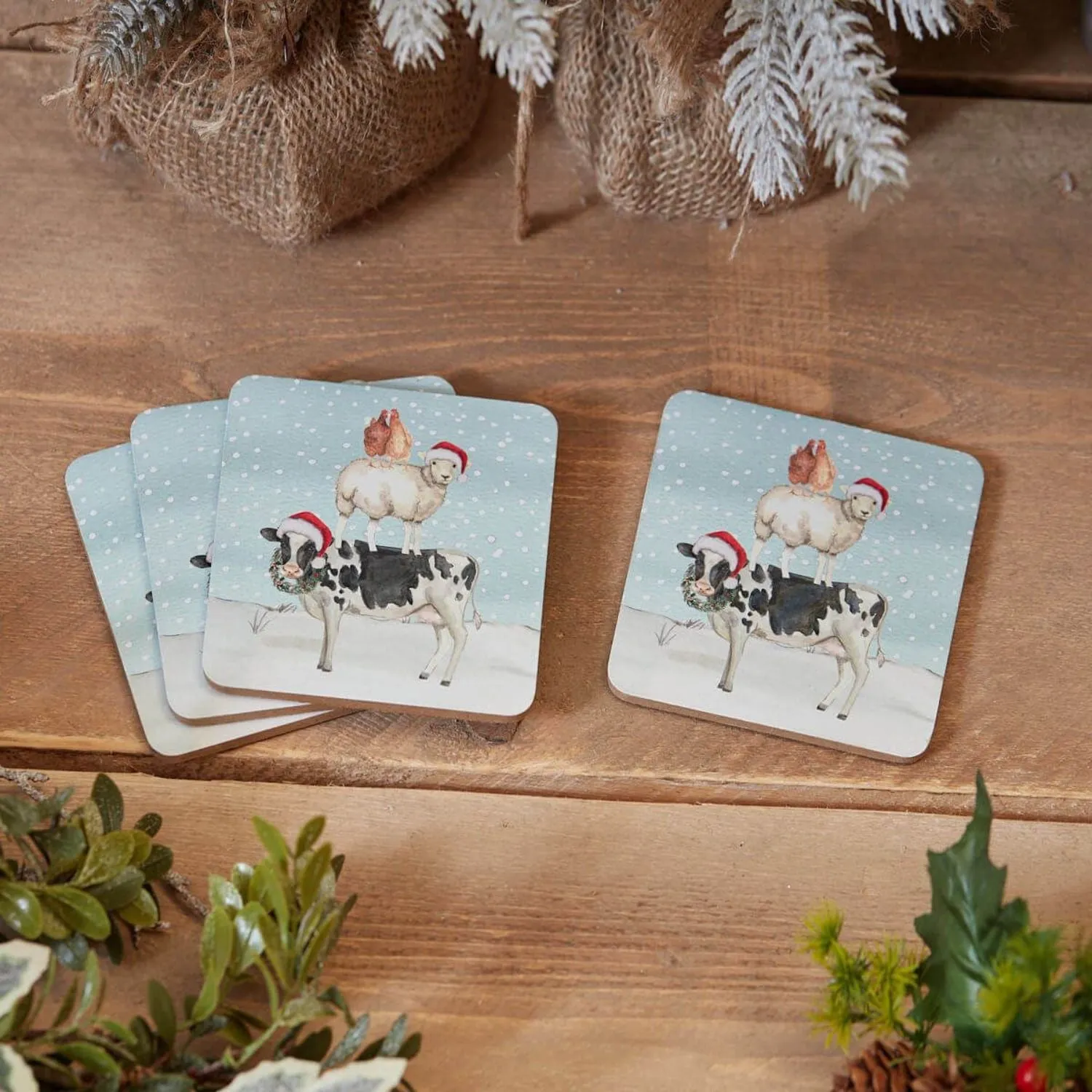 Richard Langs 10cm Xmas Farm Animal Stack Coaster (Set of 4)