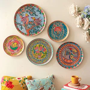 RITUALISTIC Madhubani Iron Wall Plates- Set of 5 (Multicolor) Wall Decoration Items For Living Room, Bedroom, Office | Aesthetic Room Decor Items | Show Pieces For Home Decor | Wall Decor | Gift Items