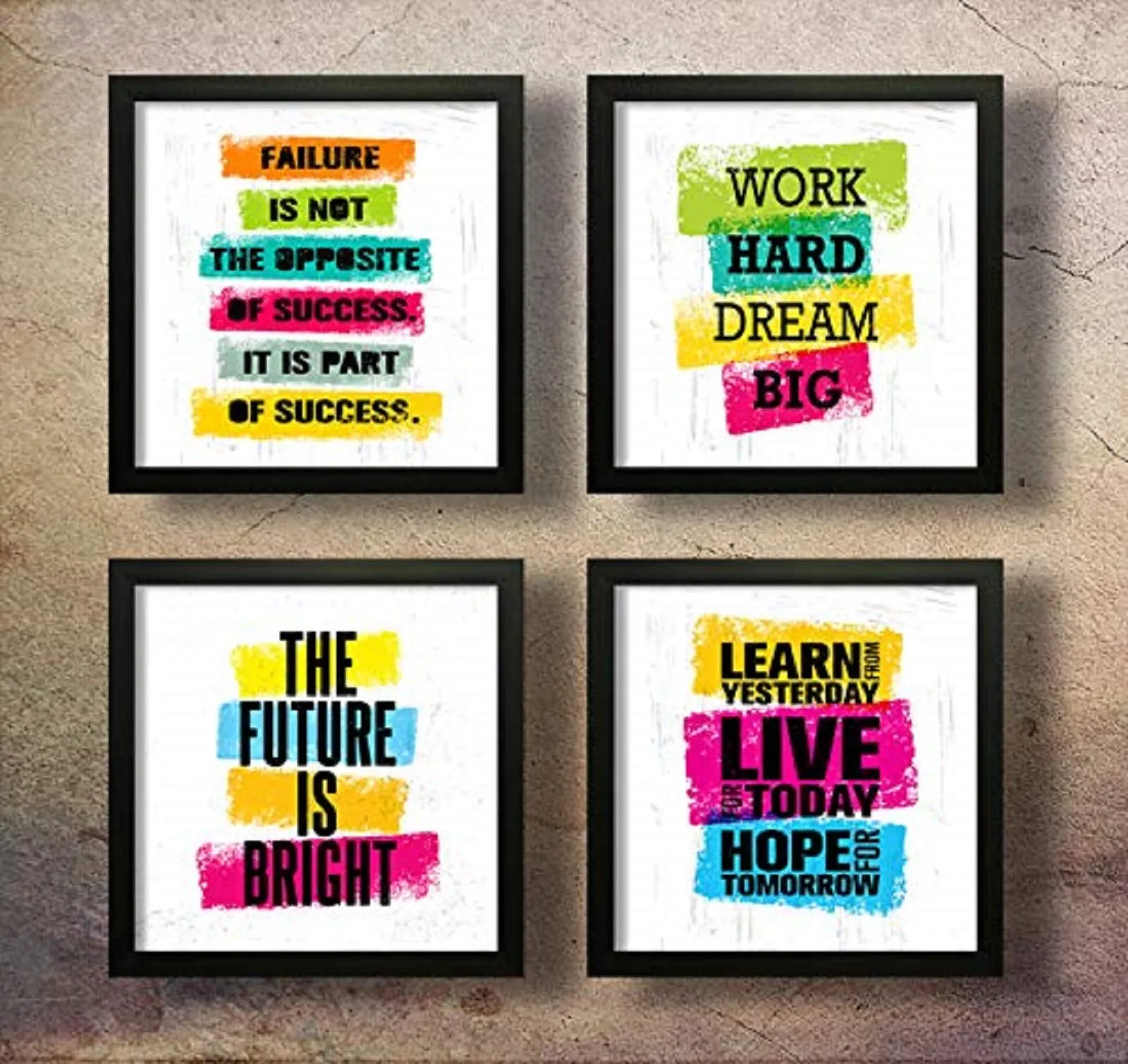 SAF Motivational Quotes Digital Reprint Painting (19 x 19 inch) - Set of 4 SANFSD26N & Preety Floral Flower and Leaf in Cone Pot 3 Piece,Multicolour