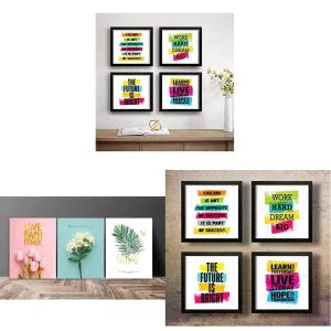 SAF Motivational Set of 4 Painting (19 x 19 Inches) Love Flower Designer Painting (Set of 3, 12 Inches X 27 Inches & SAF Motivational Quotes Digital Reprint Painting (19 x 19 inch) - Set of 4