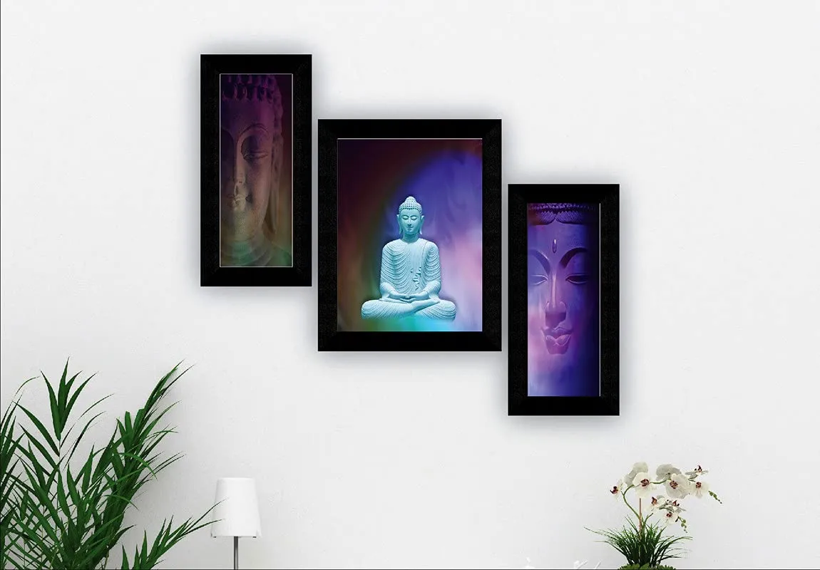 SAF paintings Set of 3 Buddha modern art UV Textured Wall painting for Home Decoration Gift Item 13.5 inch X 22.5 inch SANFS31566