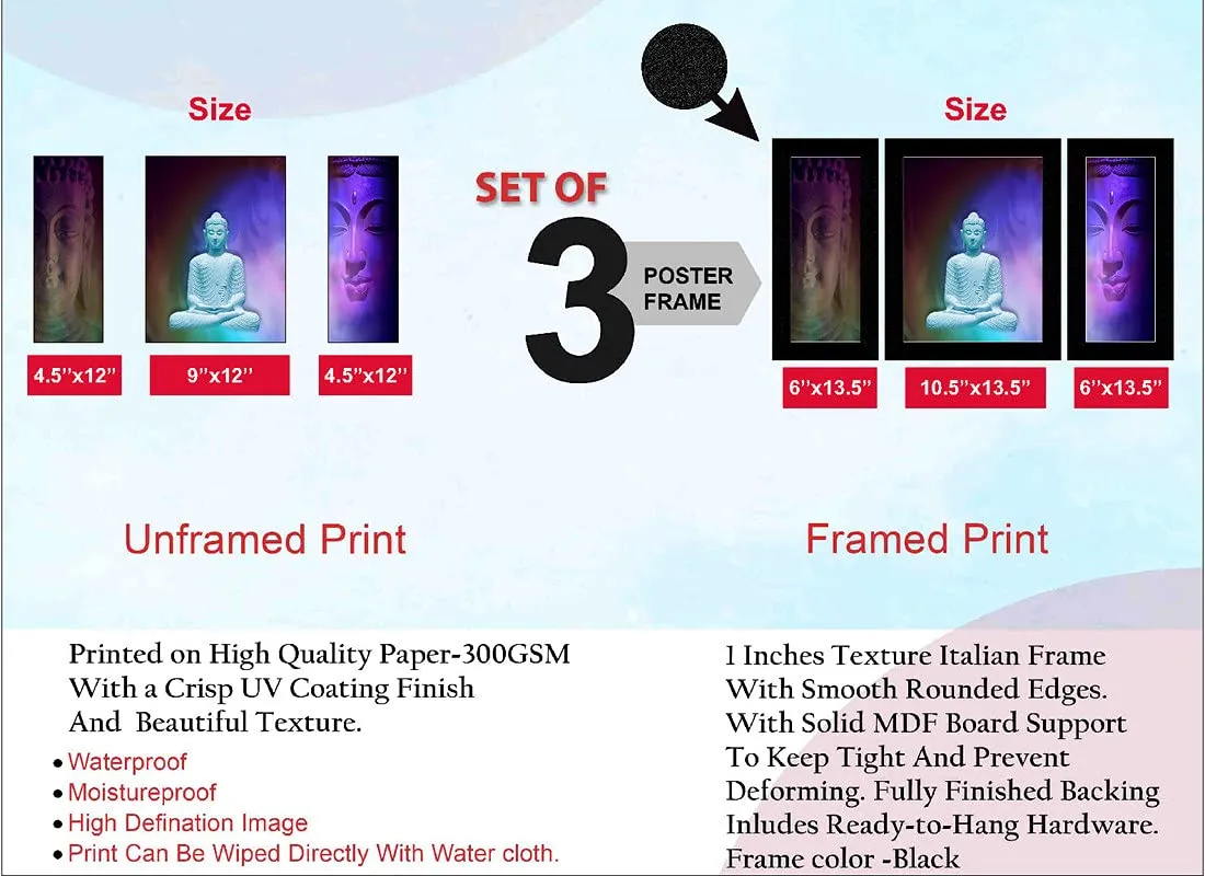 SAF paintings Set of 3 Buddha modern art UV Textured Wall painting for Home Decoration Gift Item 13.5 inch X 22.5 inch SANFS31566