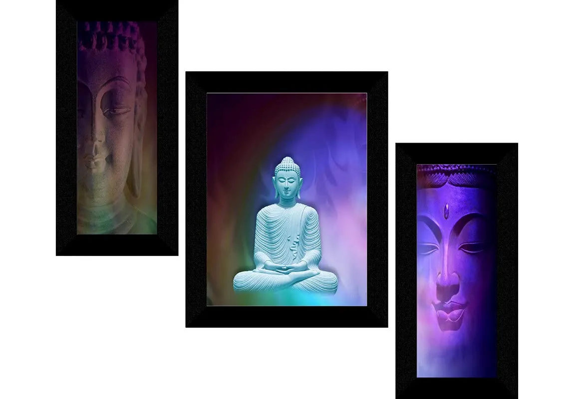 SAF paintings Set of 3 Buddha modern art UV Textured Wall painting for Home Decoration Gift Item 13.5 inch X 22.5 inch SANFS31566