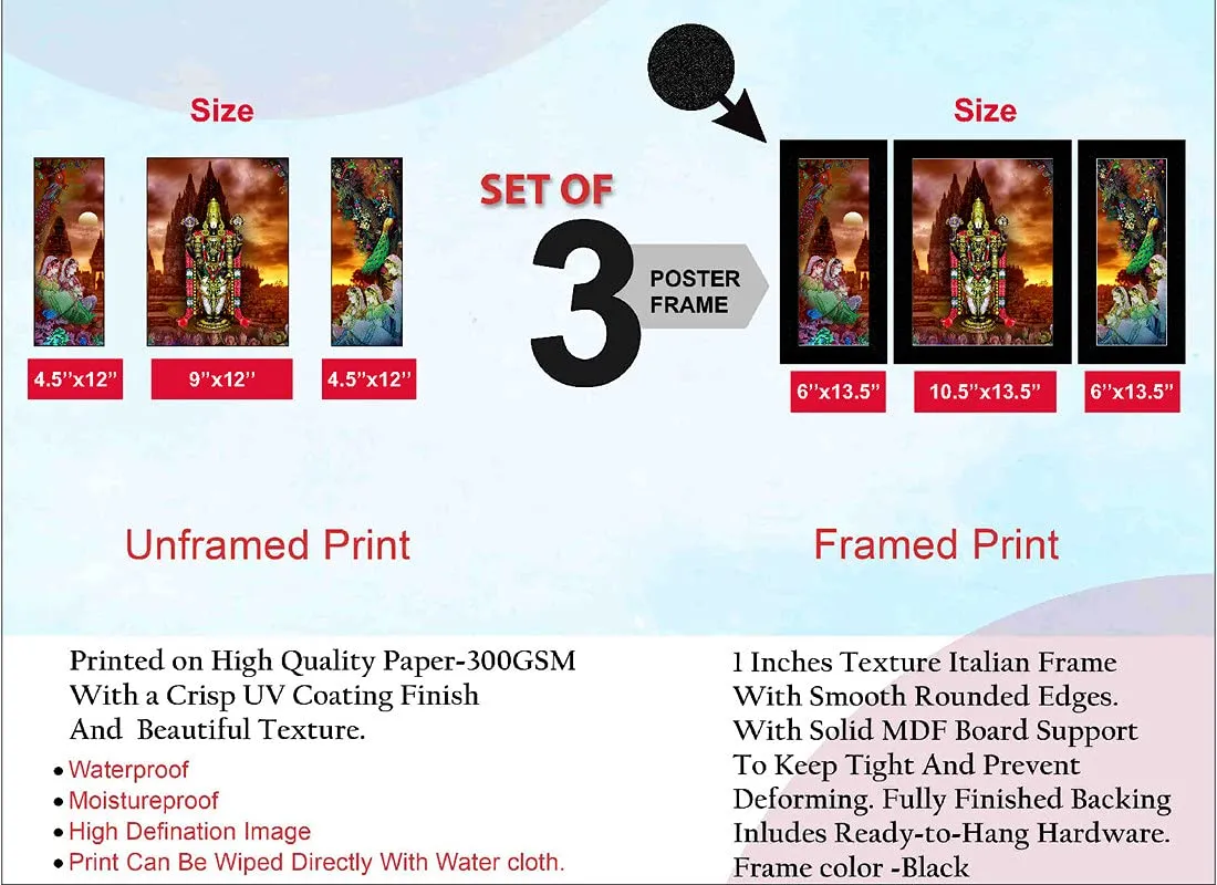 SAF paintings Set of 3 Tirupati Balaji modern art UV Textured Wall painting for Home Decoration Gift Item 13.5 inch X 22.5 inch SANFS31617