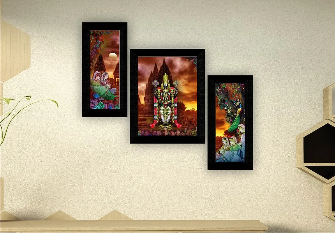 SAF paintings Set of 3 Tirupati Balaji modern art UV Textured Wall painting for Home Decoration Gift Item 13.5 inch X 22.5 inch SANFS31617
