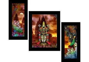 SAF paintings Set of 3 Tirupati Balaji modern art UV Textured Wall painting for Home Decoration Gift Item 13.5 inch X 22.5 inch SANFS31617