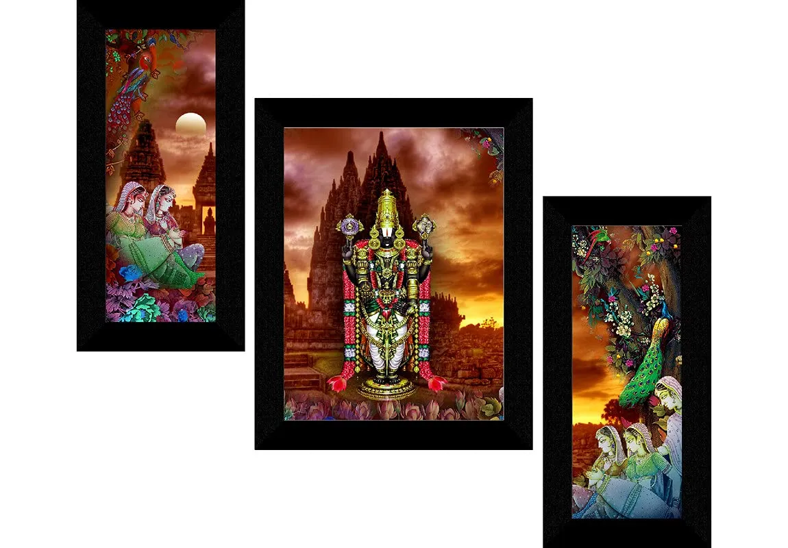 SAF paintings Set of 3 Tirupati Balaji modern art UV Textured Wall painting for Home Decoration Gift Item 13.5 inch X 22.5 inch SANFS31617