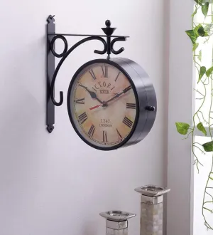 SAREE HOUSE Metal Antique Double Sided Station Clock (Black) 10 Inch
