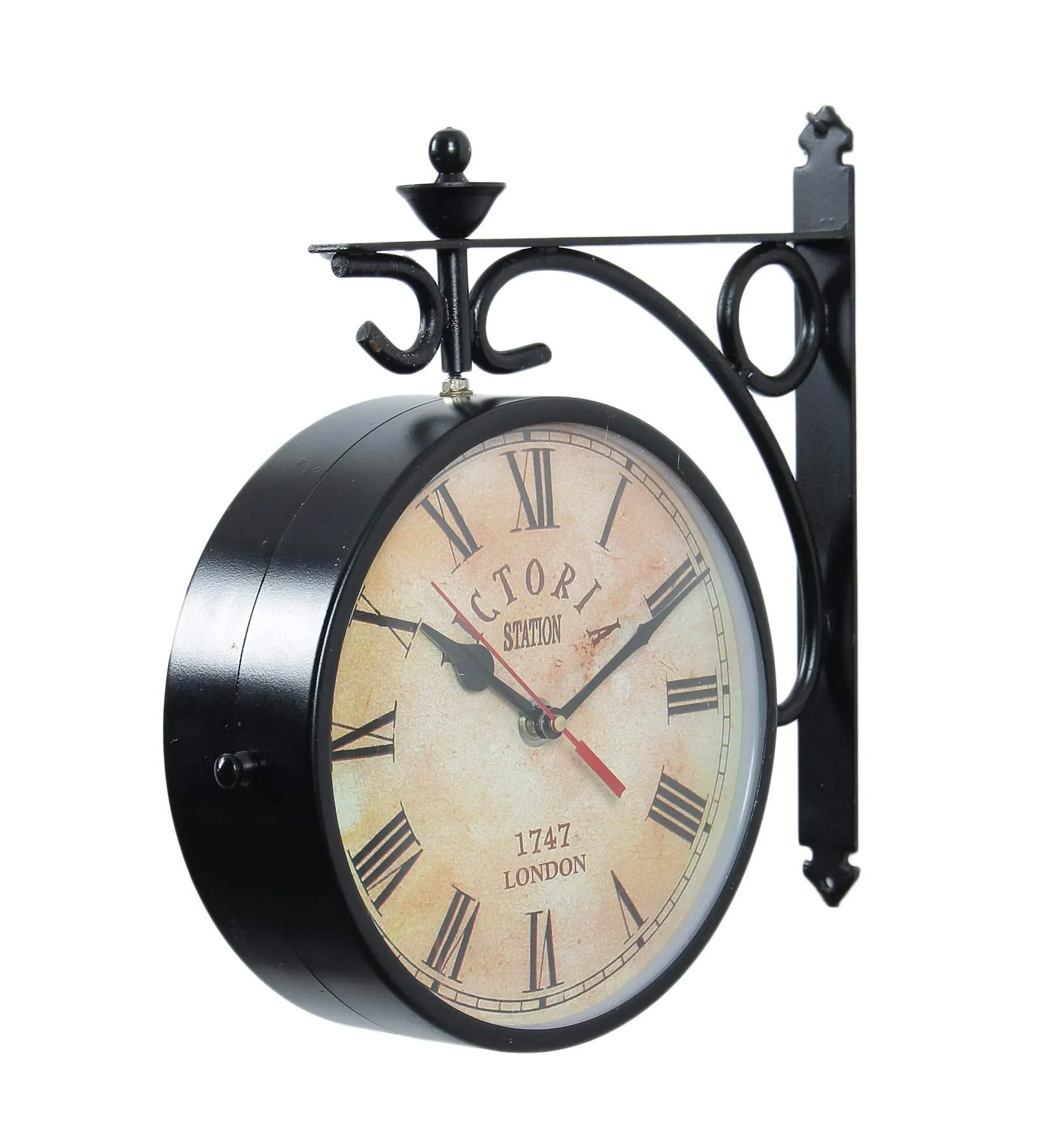 SAREE HOUSE Metal Antique Double Sided Station Clock (Black) 10 Inch