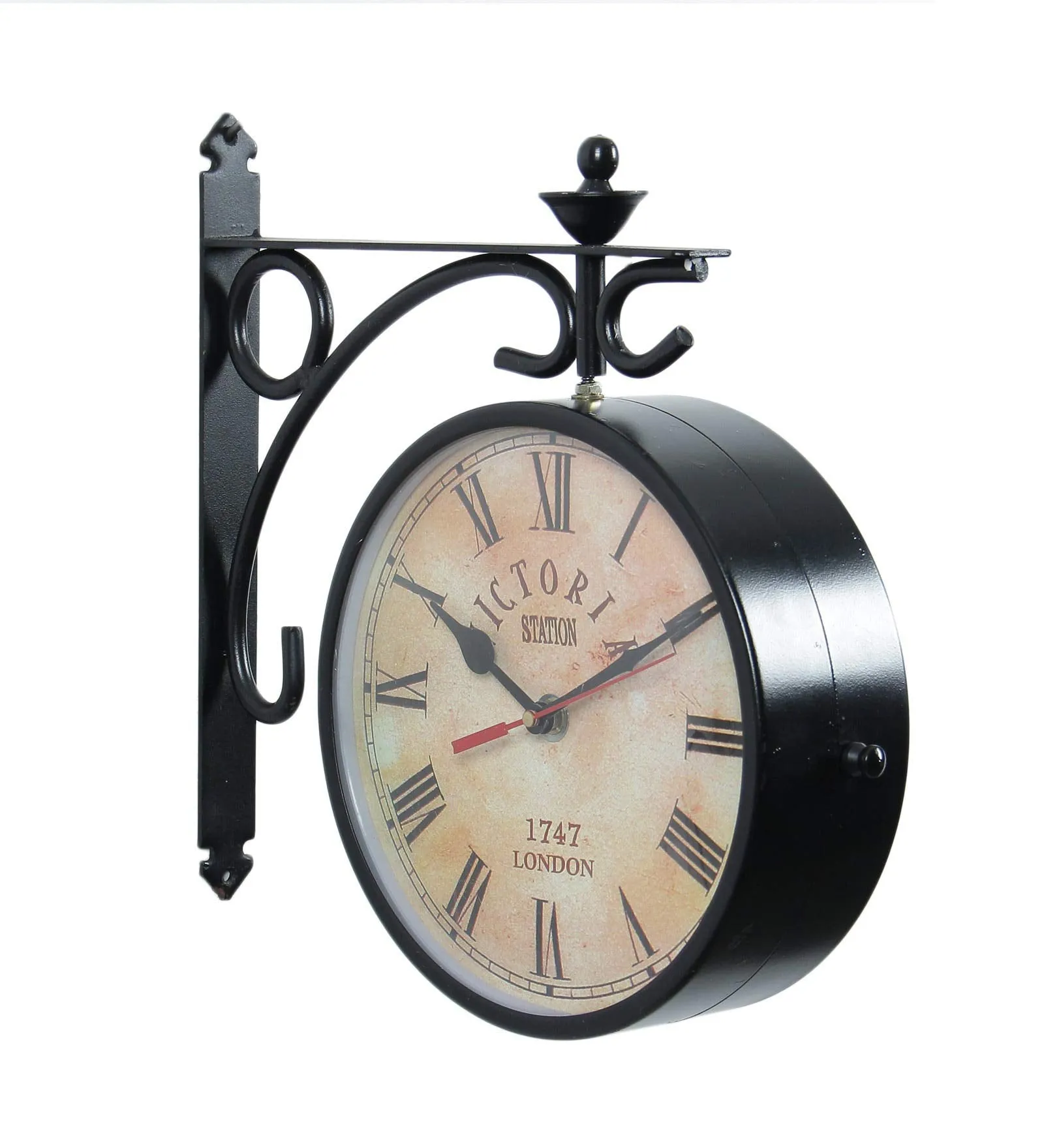 SAREE HOUSE Metal Antique Double Sided Station Clock (Black) 10 Inch