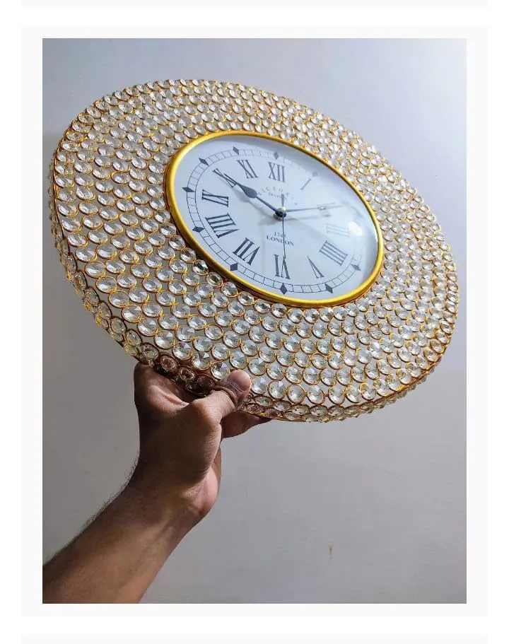 SARKAR SAHAB Beautiful Decorative Timepiece with Sparkling Crystal Accents for The Home or Office, The Exquisite Crystal Table Clock is a Unique Gift idea. (43X43 CM)