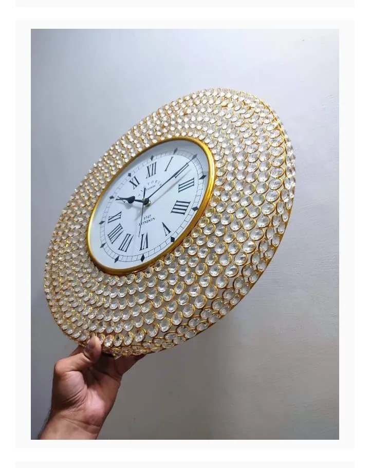 SARKAR SAHAB Beautiful Decorative Timepiece with Sparkling Crystal Accents for The Home or Office, The Exquisite Crystal Table Clock is a Unique Gift idea. (43X43 CM)