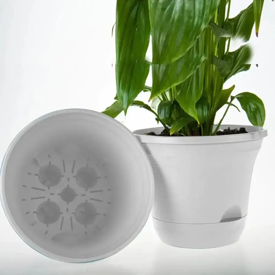 Set of 2 x 19.5 cm White Plastic Self Watering Planter for Indoor or Outdoor