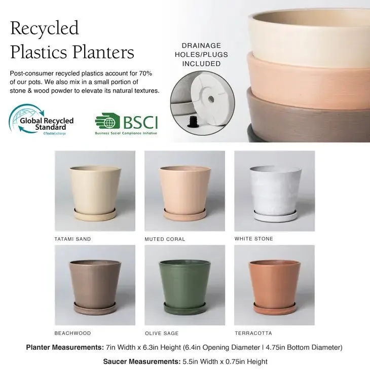 Tapered Upcycled Planter Pot & Saucer 7 Inch
