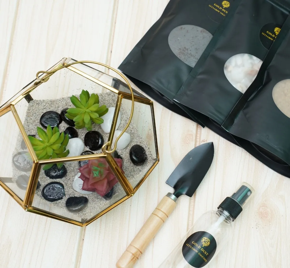 Terrarium Glass Containers with Terrarium Grow Kit (Golden Fullerene)