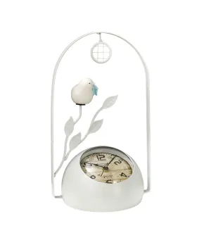 The Procure Store Antique Style Bird with Leaf Design Table Clock- White